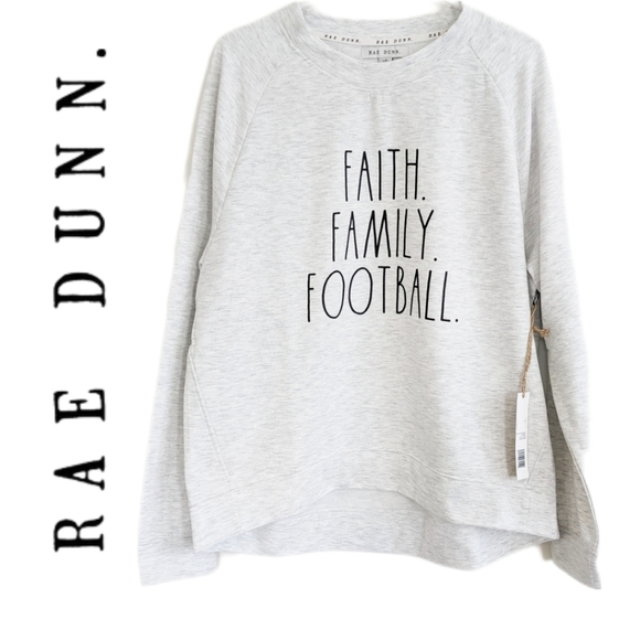 NWT Rae Dunn Faith Family Football Fall Raglan Lightweight Sweatshirt L 🍁 - Picture 2 of 10